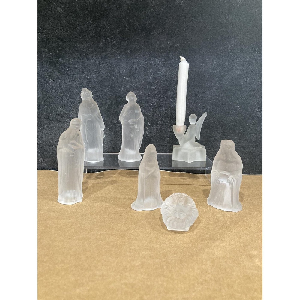 Vintage Frosted Satin Glass Nativity  Scene Figurines 7 piece set